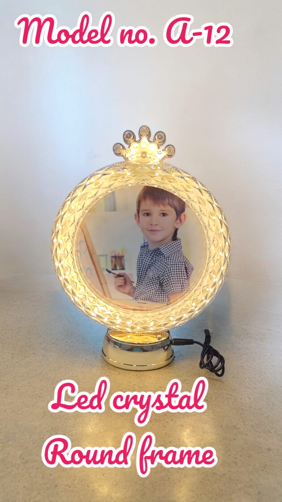 Round Shape Crystal LED Lamp Photo Frame for Birthday Gift and Return Gift | Wedding Light Gift| Val